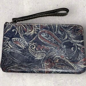 Patricia Nash leather “Feather Paisley” print wristlet - EUC